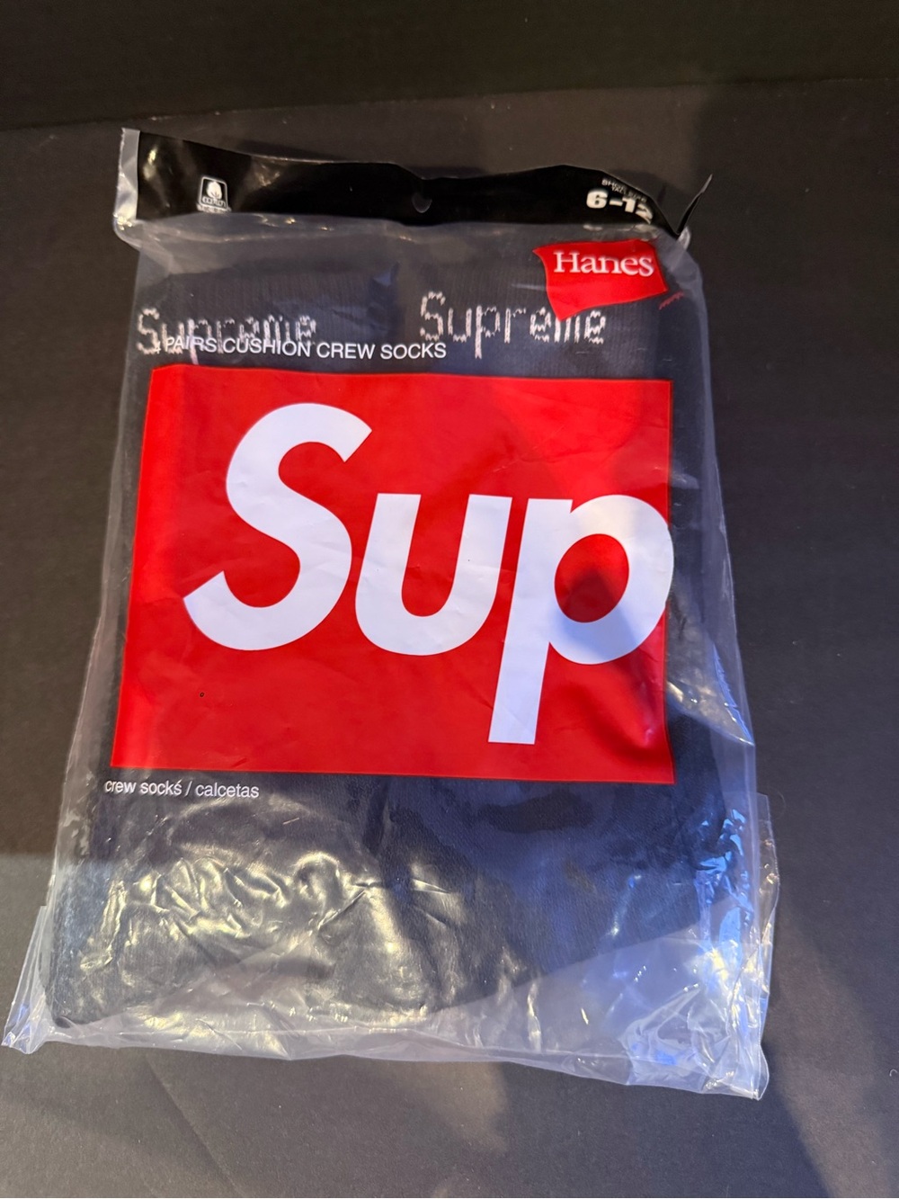 Supreme Black Crew Socks with Red Logo